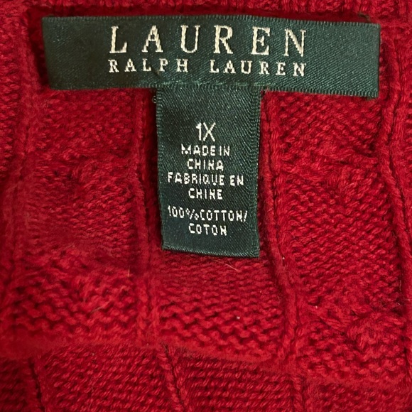 Lauren Ralph Lauren (POLO) Classic Red Cable Knit‎ Split Neck Sweater Size 2X - Picture 4 of 7